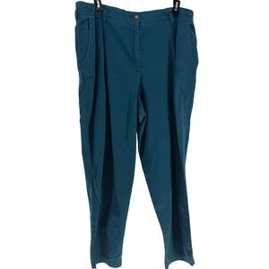 Venezia Pants Women 22 Teal Blue Cotton Pleated High Waist Elastic Back Mom 90s